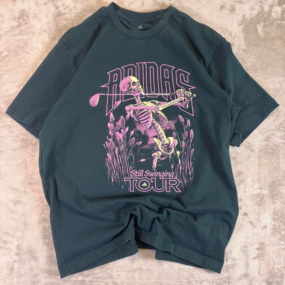 Adidas Still Swinging Tour Skeleton Golf T Shirt Mens Medium Green Graphic Tee